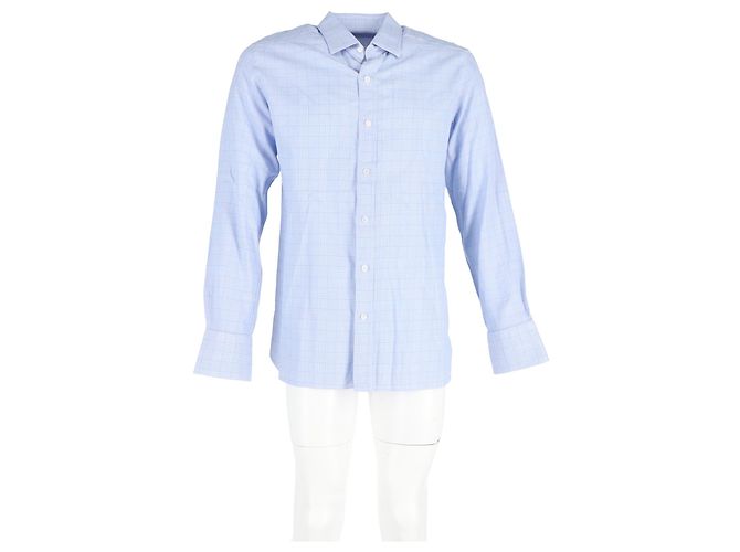 Camicia a maniche lunghe a quadri con bottoni Tom Ford in cotone blu Blu chiaro - vista 4