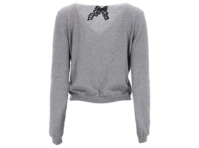 Grauer Wollcardigan mit Schleife von RED Valentino - Ansicht 3