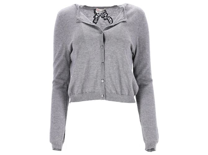 Grauer Wollcardigan mit Schleife von RED Valentino - Ansicht 6