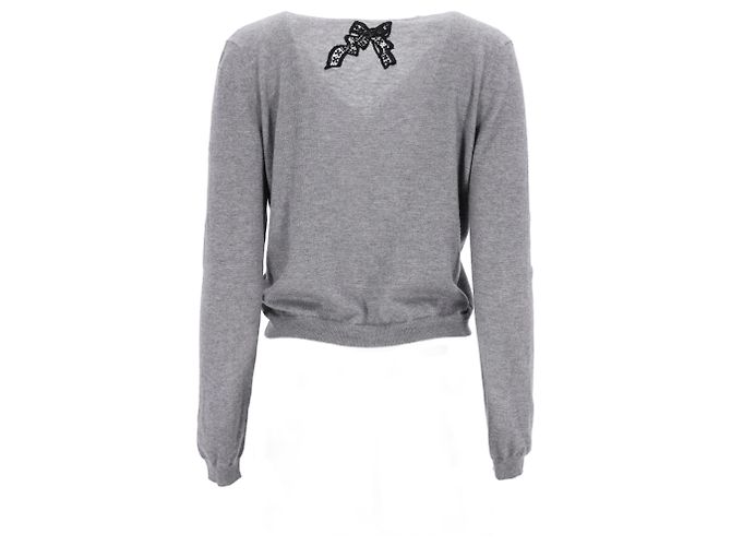 Grauer Wollcardigan mit Schleife von RED Valentino - Ansicht 8
