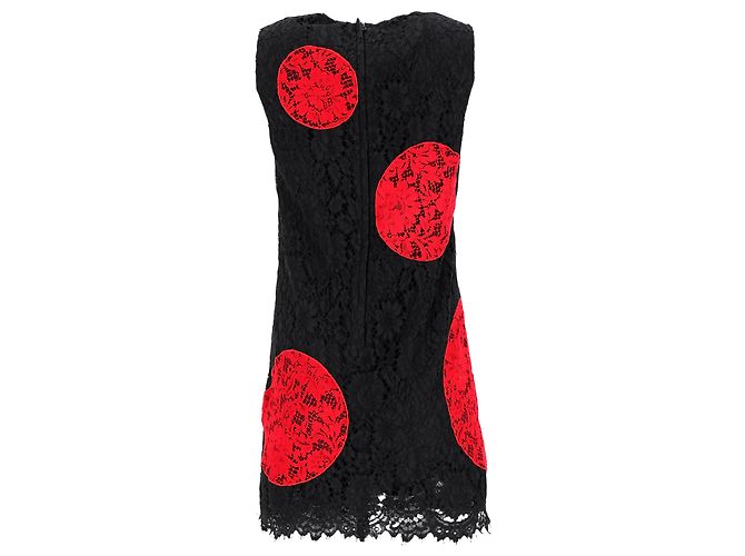 Vestido mini de algodón negro y rojo con detalles de encaje de lunares de Dolce & Gabbana - vista 3
