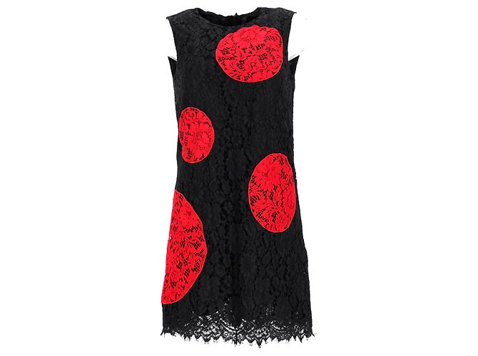 Vestido mini de algodón negro y rojo con detalles de encaje de lunares de Dolce & Gabbana - vista 6