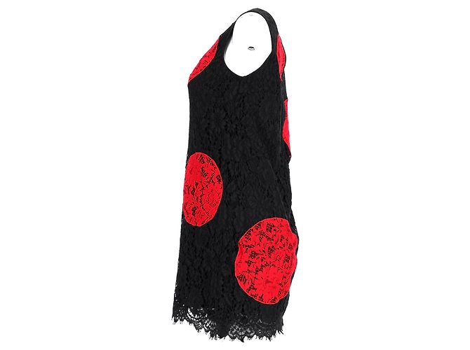Vestido mini de algodón negro y rojo con detalles de encaje de lunares de Dolce & Gabbana - vista 7