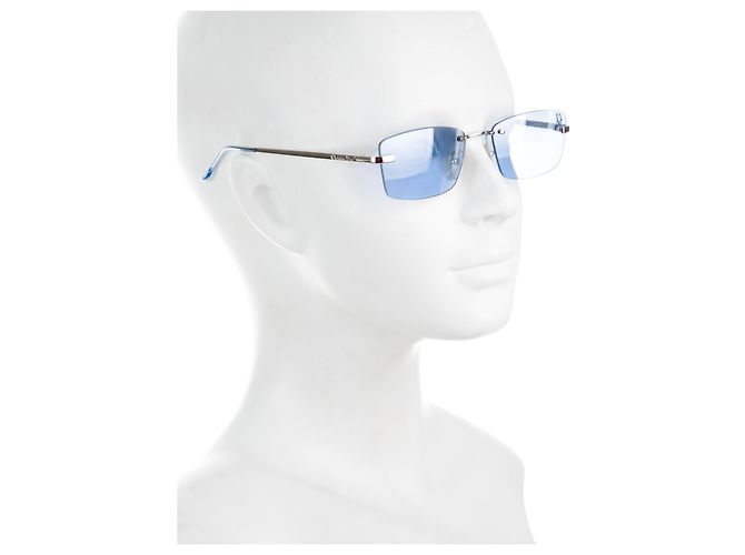 Christian Dior Silberblaue getönte randlose Sonnenbrille Dragon 58ENH - Ansicht 4