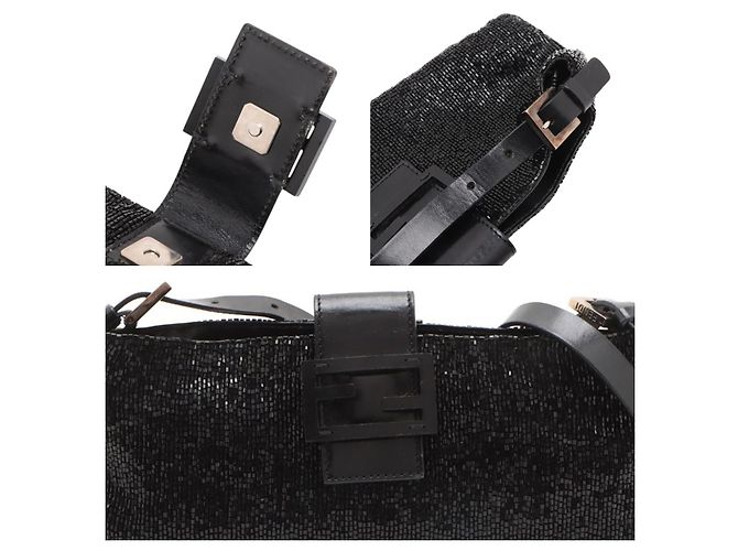 Borsa a tracolla Baguette in paillettes nere e perline Fendi Nero - vista 10