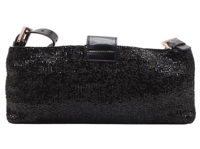 Borsa a tracolla Baguette in paillettes nere e perline Fendi Nero - vista 2