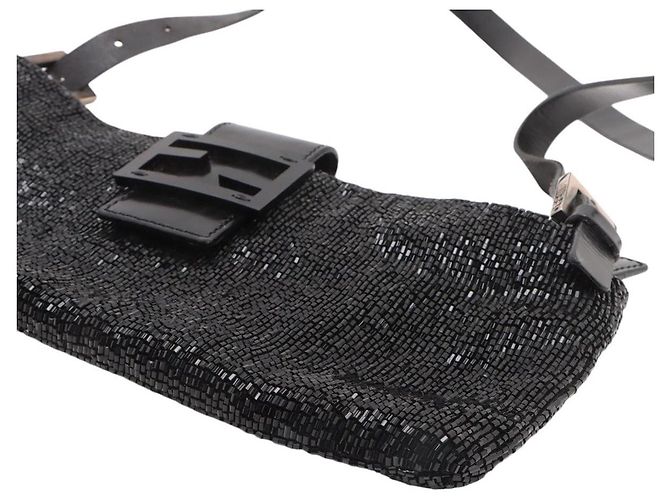 Borsa a tracolla Baguette in paillettes nere e perline Fendi Nero - vista 3