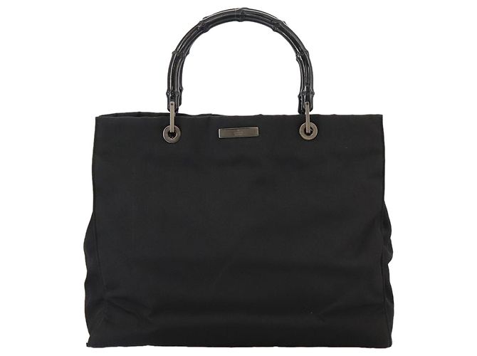 Borsa a mano in nylon nero GUCCI Bamboo 002 1010 3444 Auth ep7044 - vista 13