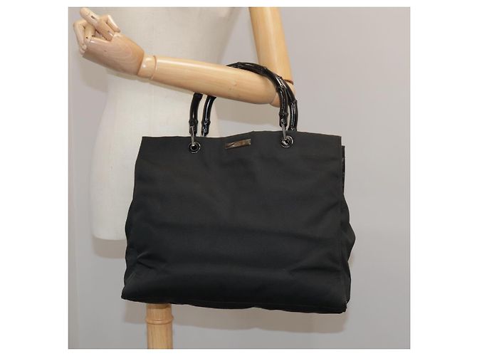 Borsa a mano in nylon nero GUCCI Bamboo 002 1010 3444 Auth ep7044 - vista 28
