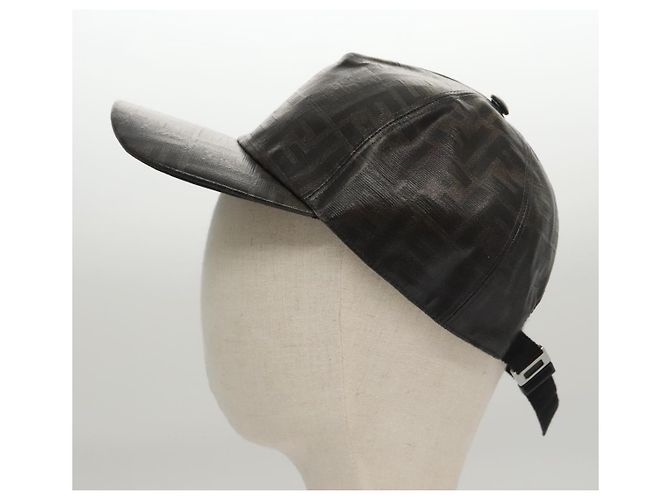 Gorra de lona Zucca FENDI negra y marrón Auth am7434 - vista 3