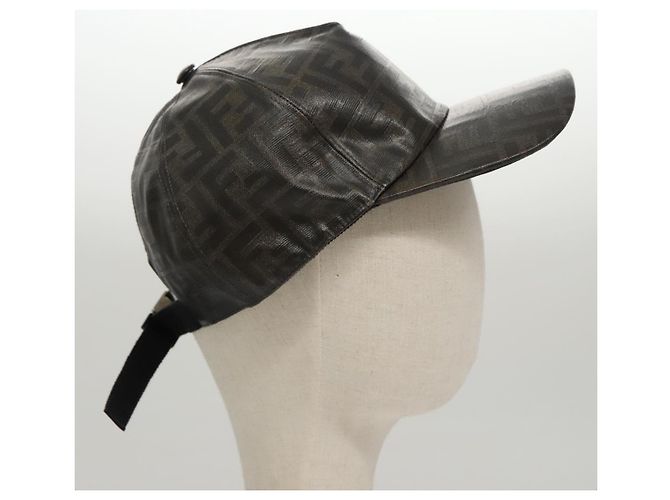 Gorra de lona Zucca FENDI negra y marrón Auth am7434 - vista 4