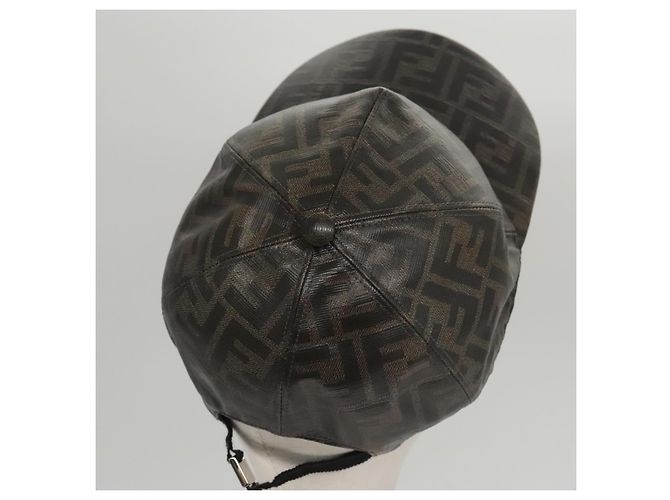 Gorra de lona Zucca FENDI negra y marrón Auth am7434 - vista 5