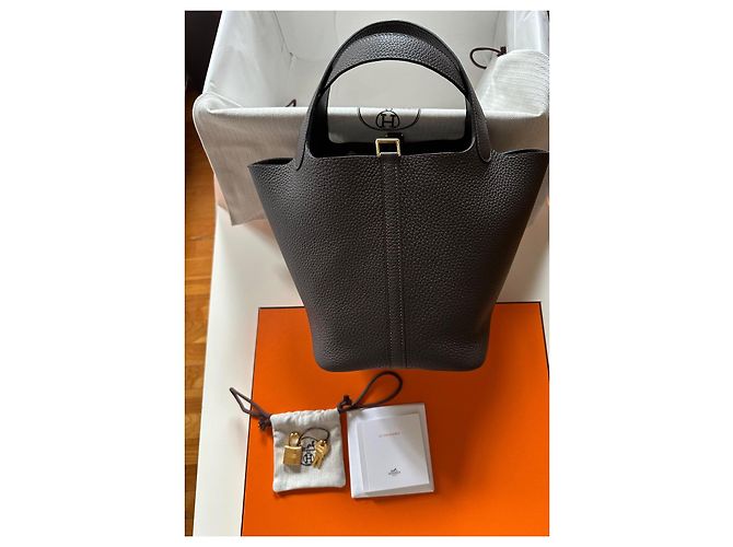 Hermès Picotin 22 clemence ébano HRW oro Marrón oscuro - vista 2
