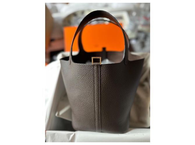 Hermès Picotin 22 clemence ébano HRW oro Marrón oscuro - vista 3