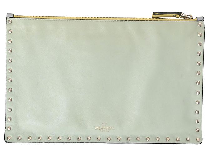 Valentino Garavani Clutch con zip Valentino Rockstud in pelle blu chiaro - vista 2