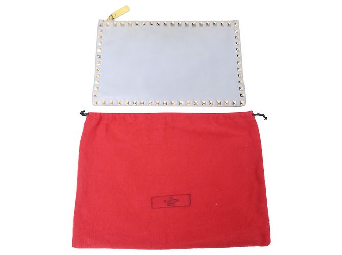 Valentino Garavani Clutch con zip Valentino Rockstud in pelle blu chiaro - vista 7