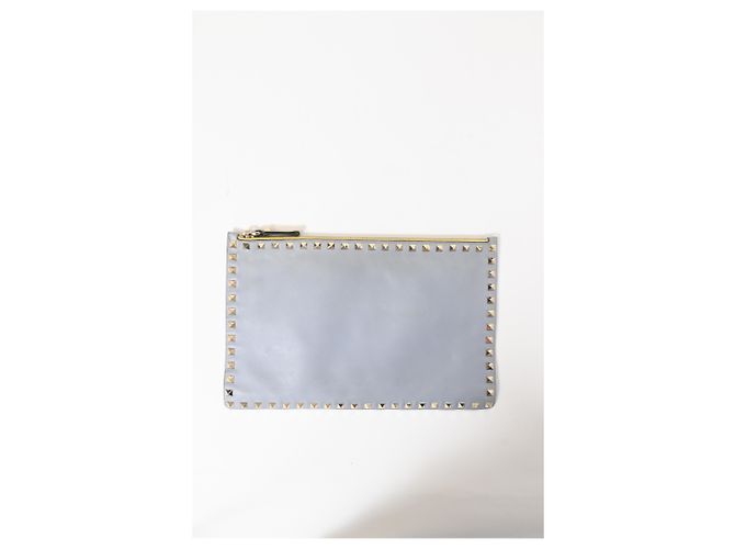 Valentino Garavani Clutch con zip Valentino Rockstud in pelle blu chiaro - vista 8