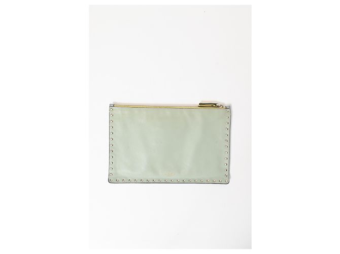 Valentino Garavani Clutch con zip Valentino Rockstud in pelle blu chiaro - vista 9