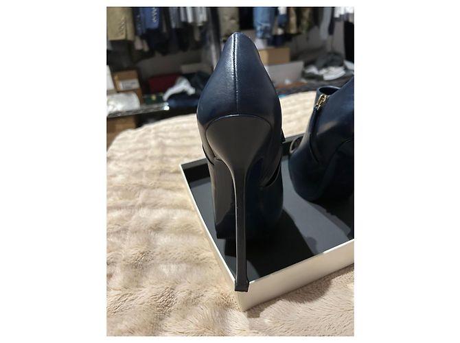 Stivali Yves Saint Laurent Tribute in Pelle Blu Scuro e Vernice Nera Nero - vista 4