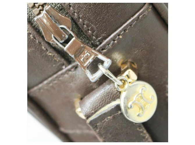 Céline Bolsa de Ombro Celine Macadam em Couro Marrom com Padrão Dourado de 1900 - 2000 - vista 9