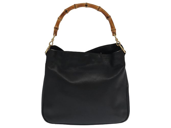 Borsa a mano in pelle GUCCI Bamboo 2 vie nera oro 001 3754 1638 Auth ti2587 - vista 13