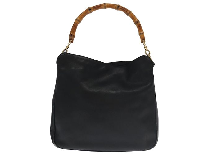 Borsa a mano in pelle GUCCI Bamboo 2 vie nera oro 001 3754 1638 Auth ti2587 - vista 2