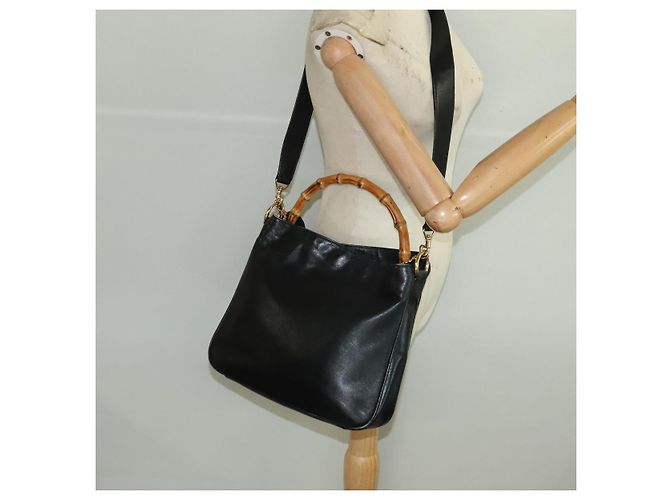 Borsa a mano in pelle GUCCI Bamboo 2 vie nera oro 001 3754 1638 Auth ti2587 - vista 21