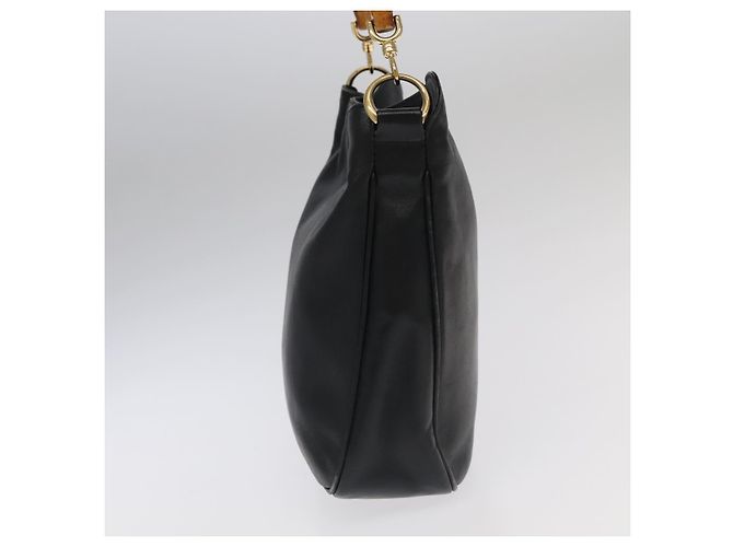 Borsa a mano in pelle GUCCI Bamboo 2 vie nera oro 001 3754 1638 Auth ti2587 - vista 3