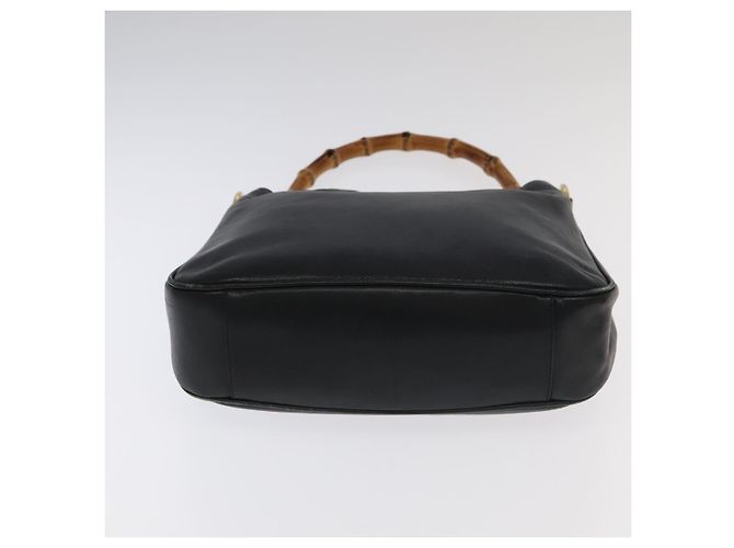Borsa a mano in pelle GUCCI Bamboo 2 vie nera oro 001 3754 1638 Auth ti2587 - vista 5
