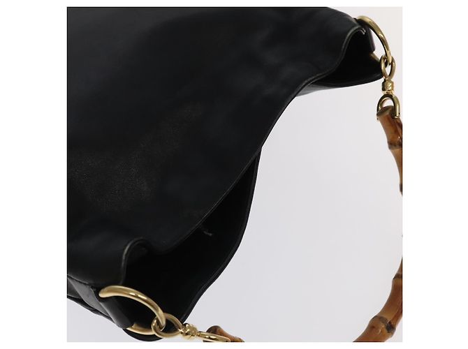 Borsa a mano in pelle GUCCI Bamboo 2 vie nera oro 001 3754 1638 Auth ti2587 - vista 6