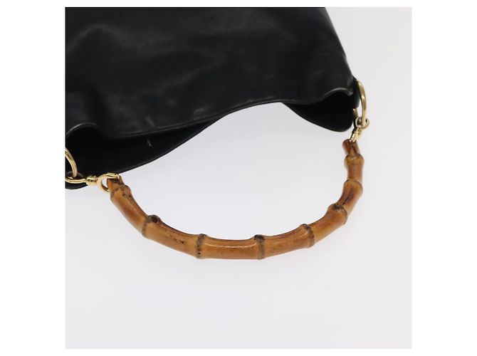 Borsa a mano in pelle GUCCI Bamboo 2 vie nera oro 001 3754 1638 Auth ti2587 - vista 7