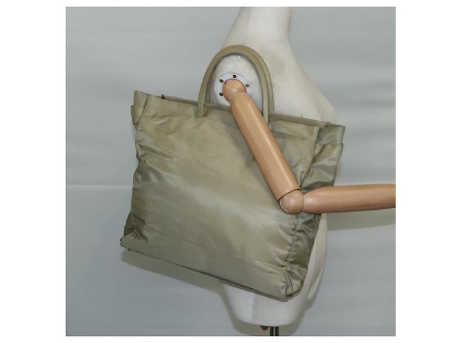 PRADA Borsa Tote Nylon Beige Argento Auth mr836 - vista 22