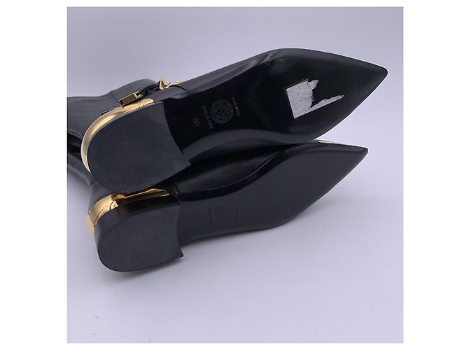 Versace Botas de montar de cuero negro con hebillas de metal dorado talla 36 - vista 6