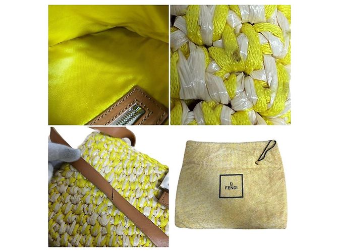 Fendi Gelbe Rafia Geflochtene Strohtasche Baguette - Ansicht 10