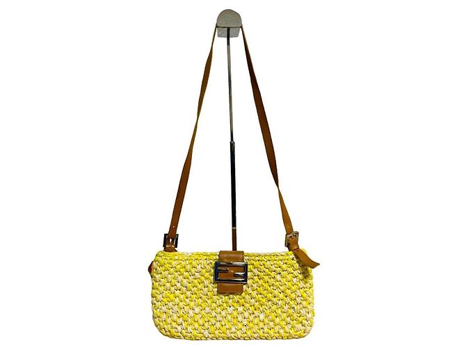 Fendi Gelbe Rafia Geflochtene Strohtasche Baguette - Ansicht 2