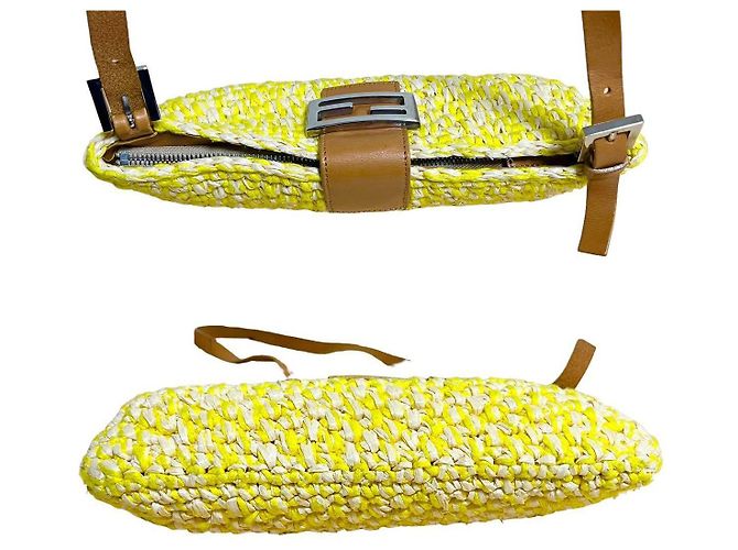Fendi Gelbe Rafia Geflochtene Strohtasche Baguette - Ansicht 5