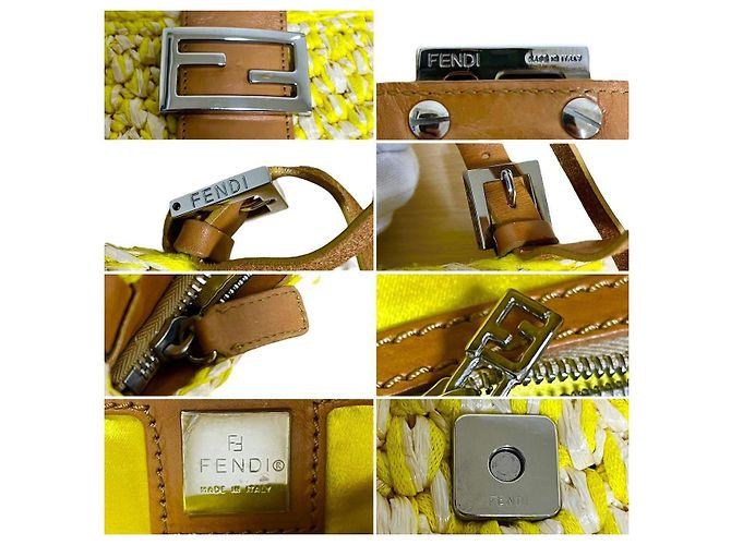 Fendi Gelbe Rafia Geflochtene Strohtasche Baguette - Ansicht 9