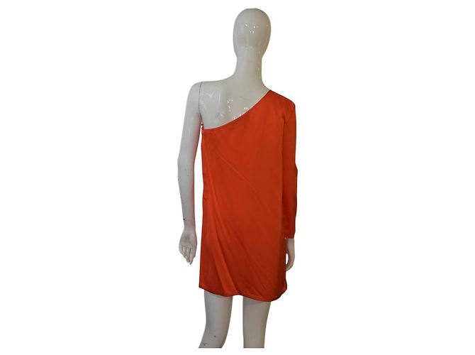 Stella Mc Cartney Vestido mini Stella McCartney laranja em viscose de um ombro - vista 2