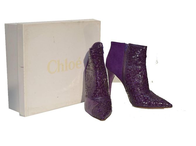 Chloé Stivaletti a punta in vernice, suede e serpente di Chloe, taglia 39,5 Porpora - vista 11