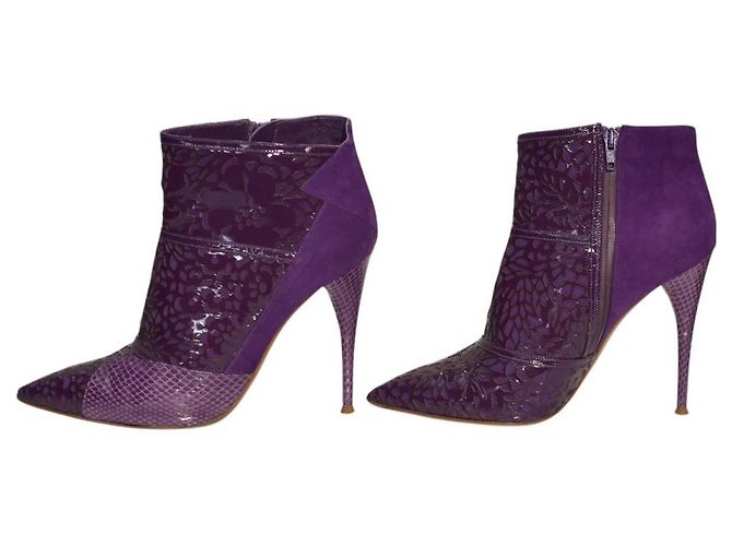 Chloé Stivaletti a punta in vernice, suede e serpente di Chloe, taglia 39,5 Porpora - vista 4