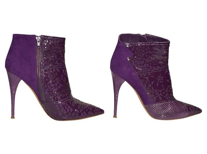 Chloé Stivaletti a punta in vernice, suede e serpente di Chloe, taglia 39,5 Porpora - vista 5