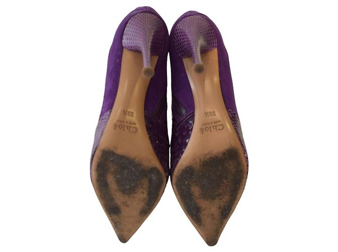 Chloé Stivaletti a punta in vernice, suede e serpente di Chloe, taglia 39,5 Porpora - vista 6