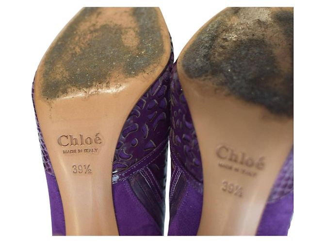 Chloé Stivaletti a punta in vernice, suede e serpente di Chloe, taglia 39,5 Porpora - vista 7