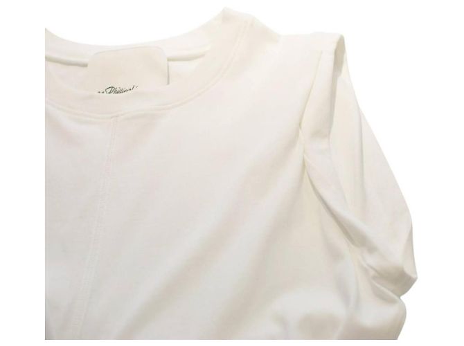 3.1 Phillip Lim Top senza maniche in cotone bianco drappeggiato S - vista 5