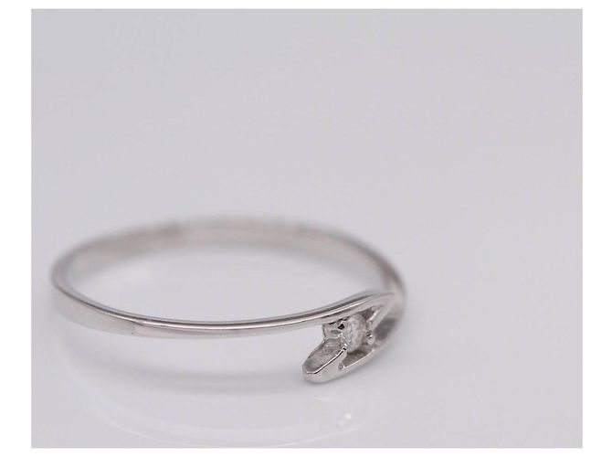 Autre Marque Solitärring aus Weißgold mit Diamantzentrum Silber - Ansicht 2