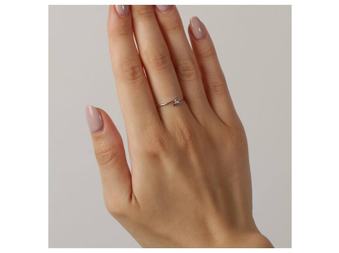Autre Marque Solitärring aus Weißgold mit Diamantzentrum Silber - Ansicht 6
