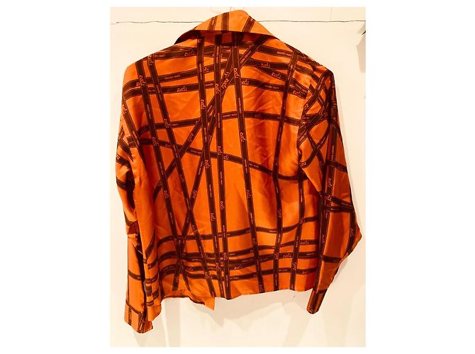 Hermès Blusa de Camisa de Seda Marrón Naranja Castaño - vista 2