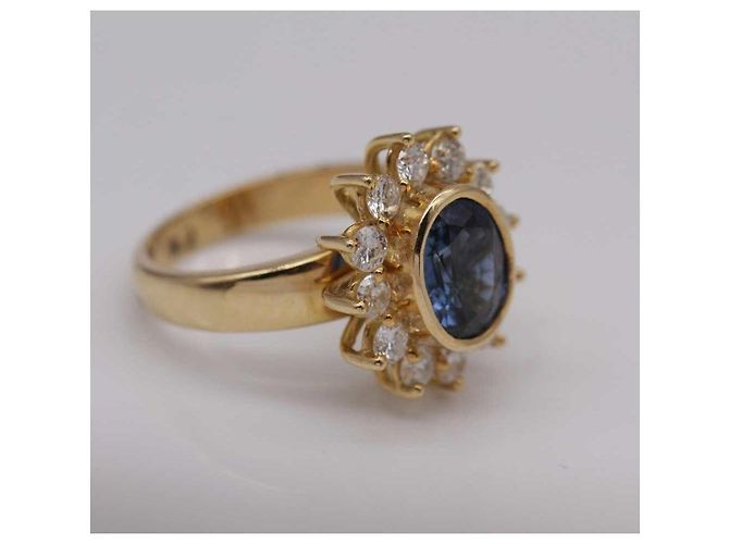 Autre Marque Anello Rosetta in Oro Giallo Zaffiro e Diamante Blu D'oro - vista 2
