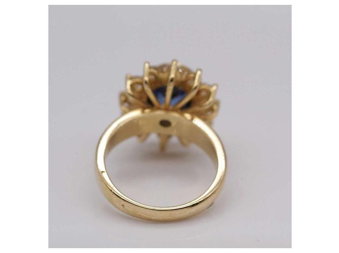 Autre Marque Anello Rosetta in Oro Giallo Zaffiro e Diamante Blu D'oro - vista 3