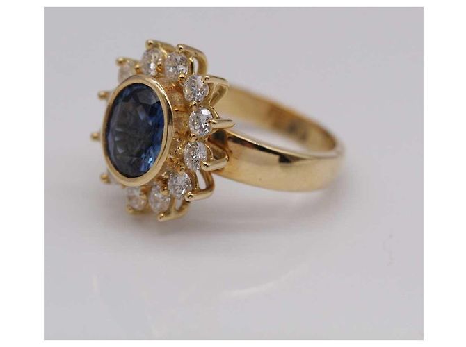 Autre Marque Anello Rosetta in Oro Giallo Zaffiro e Diamante Blu D'oro - vista 4